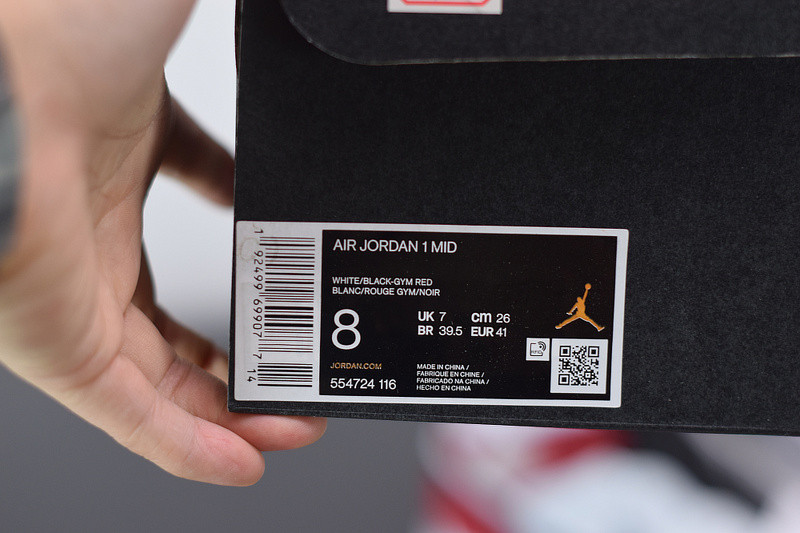 AIR JORDAN 1 MID WHITE BLACK GYM RED 554724-116