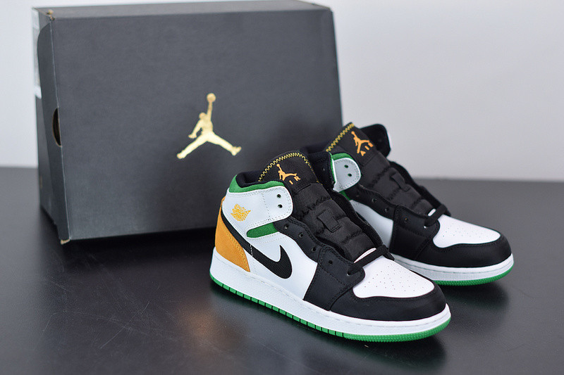AIR JORDAN 1 MID SE WHITE LASER ORANGE LUCKY GREEN (GS) BQ6931-101