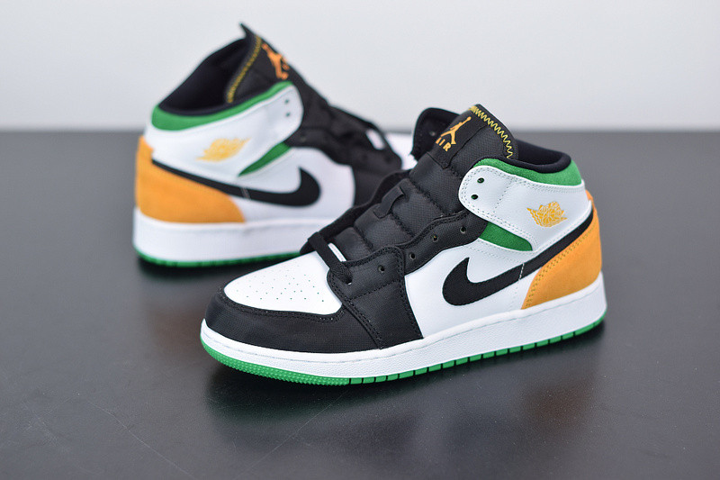 AIR JORDAN 1 MID SE WHITE LASER ORANGE LUCKY GREEN (GS) BQ6931-101