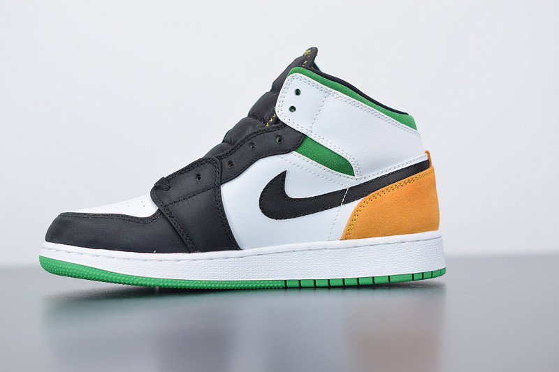 AIR JORDAN 1 MID SE WHITE LASER ORANGE LUCKY GREEN (GS) BQ6931-101
