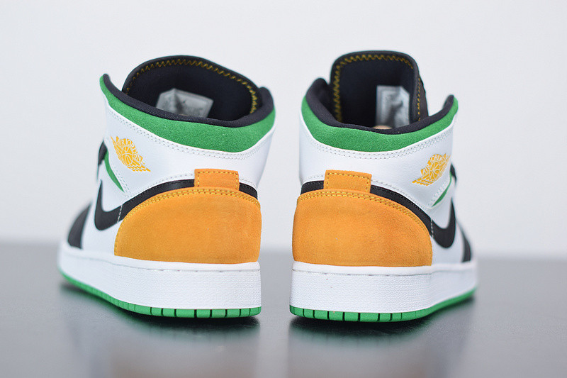 AIR JORDAN 1 MID SE WHITE LASER ORANGE LUCKY GREEN (GS) BQ6931-101