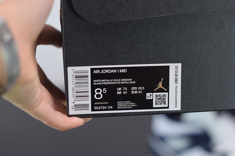 AIR JORDAN 1 MID WHITE METALLIC GOLD OBSIDIAN 554724-174