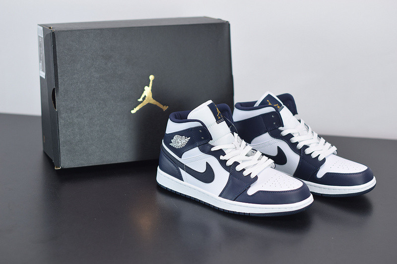 AIR JORDAN 1 MID WHITE METALLIC GOLD OBSIDIAN 554724-174