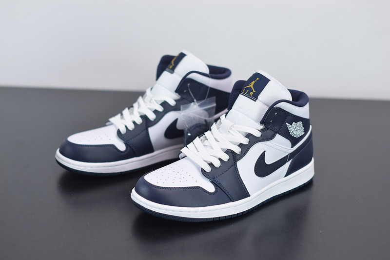 AIR JORDAN 1 MID WHITE METALLIC GOLD OBSIDIAN 554724-174