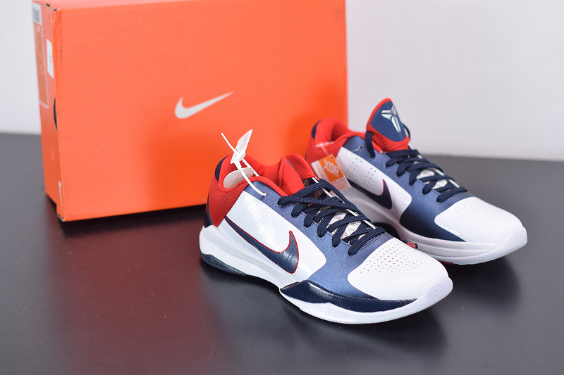 NIKE ZOOM KOBE 5 USA WHITE OBSIDIAN SPORT RED 386430-103
