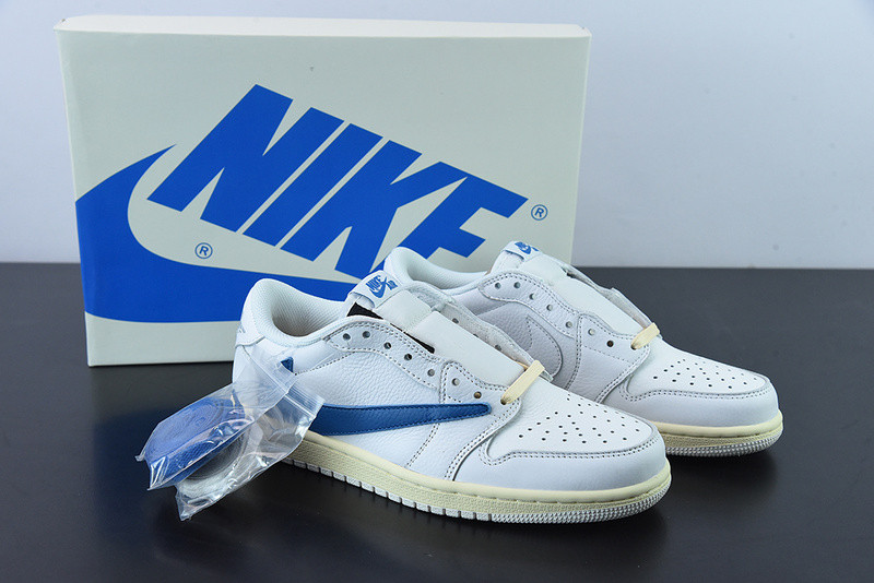 Travis Scott x Fragment x Nike Air Jordan 1 Low Cream White Blue CQ3277-100