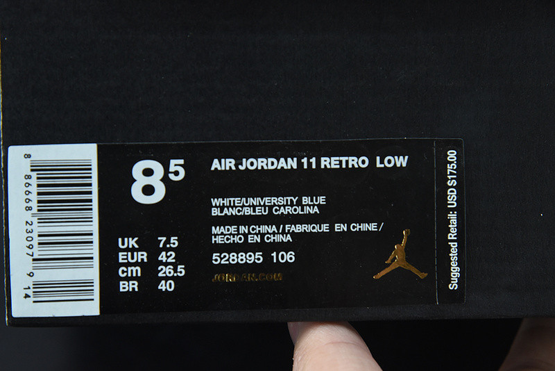 AIR JORDAN 11 RETRO LOW "CAROLINA 2017 RELEASE" 528895-106