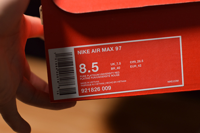 NIKE AIR MAX 97 PURE PLATINUM UNIVERSITY RED 921826-009
